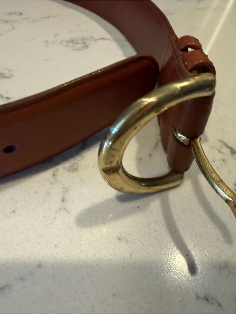Coach Tan Leather Belt with Brass Round Buckle